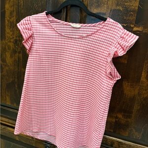 Pink Gingham Ruffle Sleeve Top